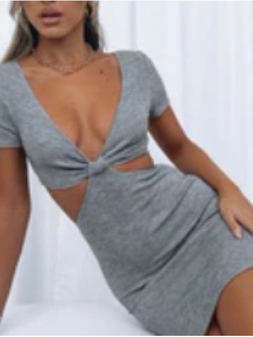 Gray Twist-Front Cutout Mini Dress - Women's